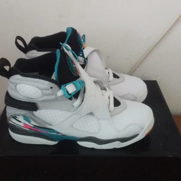 Jordan Kids White and Teal Sneakers - Picture 1 of 7